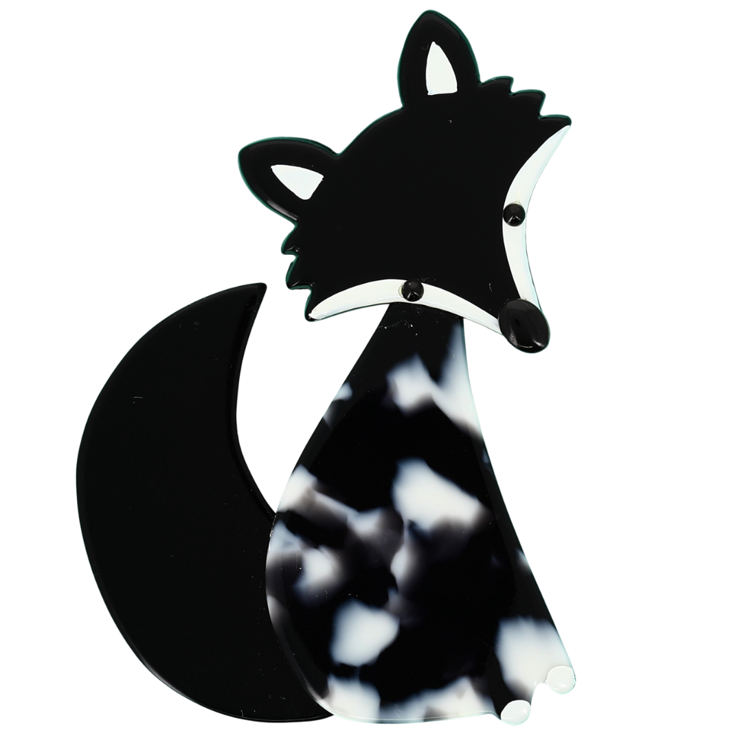 Speckled Gray and Black ladyfox fox brooch