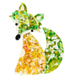 Yellow and Green with glitter Ladyfox Fox Brooch in galalith