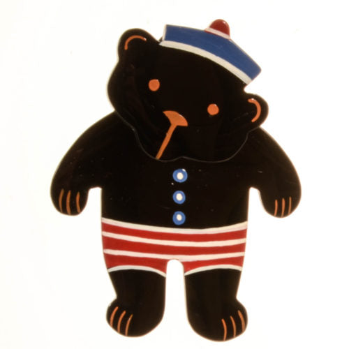 Black Teddy Bear Brooch in galalith