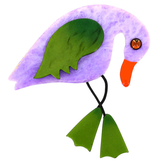 Lilac and Frog Green Twisty Bird Brooch