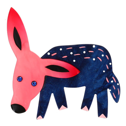 Candy Pink and Navy Blue Donkey Brooch in galalith