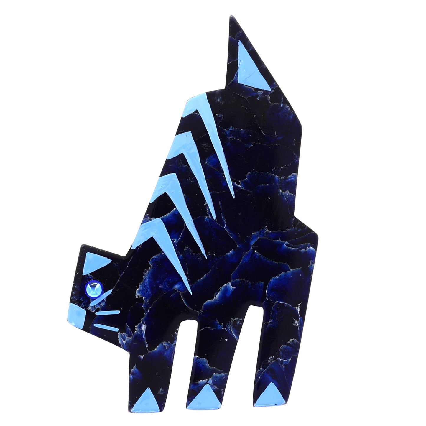Veined Blue Tango Cat Broochin galalith