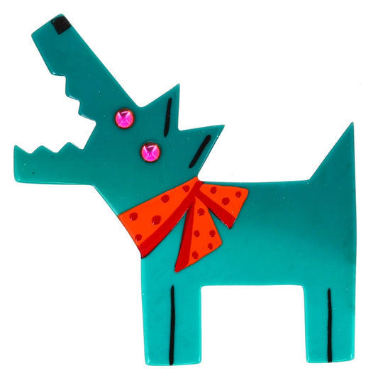 Turquoise Barki, the Pirate's Dog Brooch in galalith