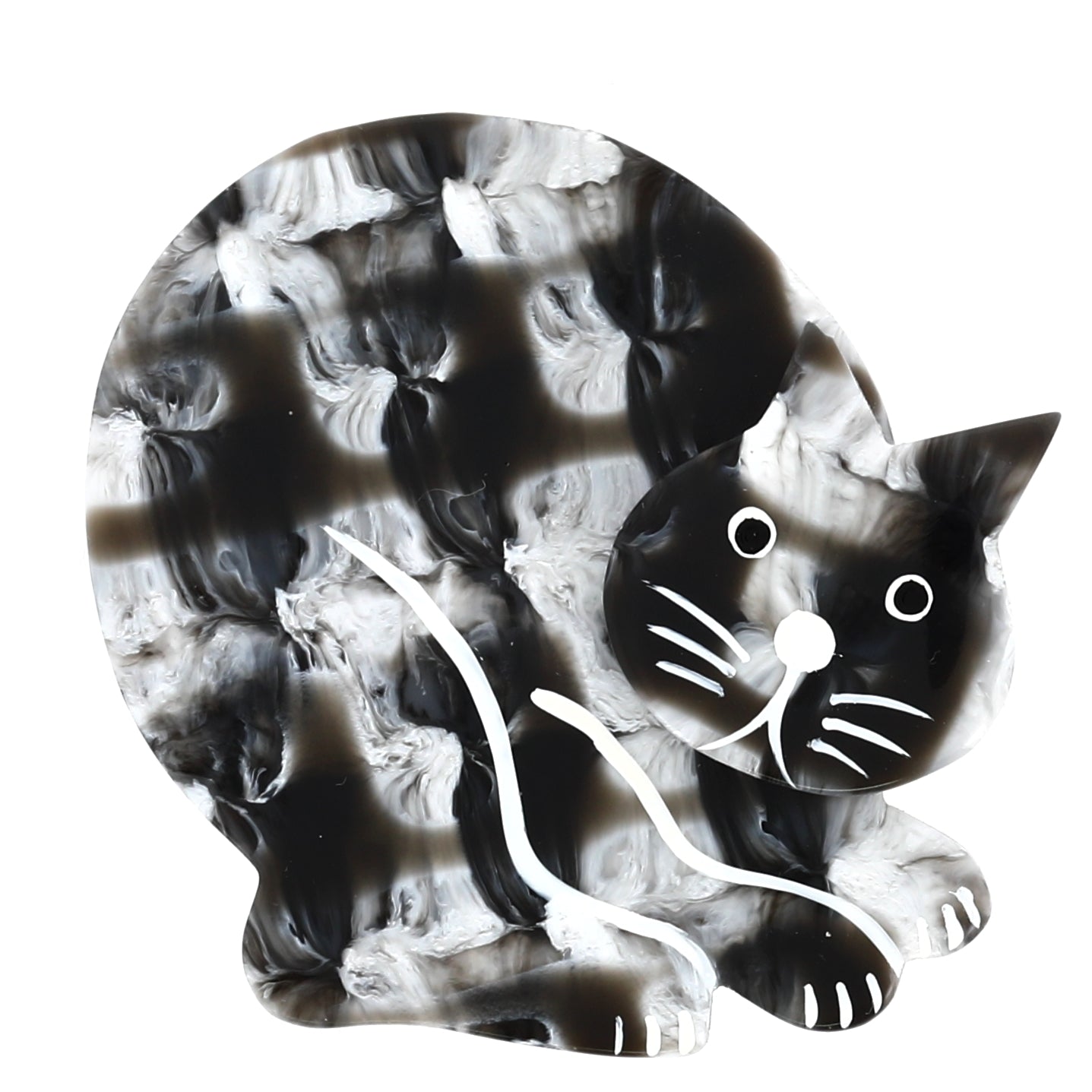 Black and White in Patterns Sitting Cat Decor Brooch - Galalith – Vintage Jewelry - handcrafted by Pavone by Pavone