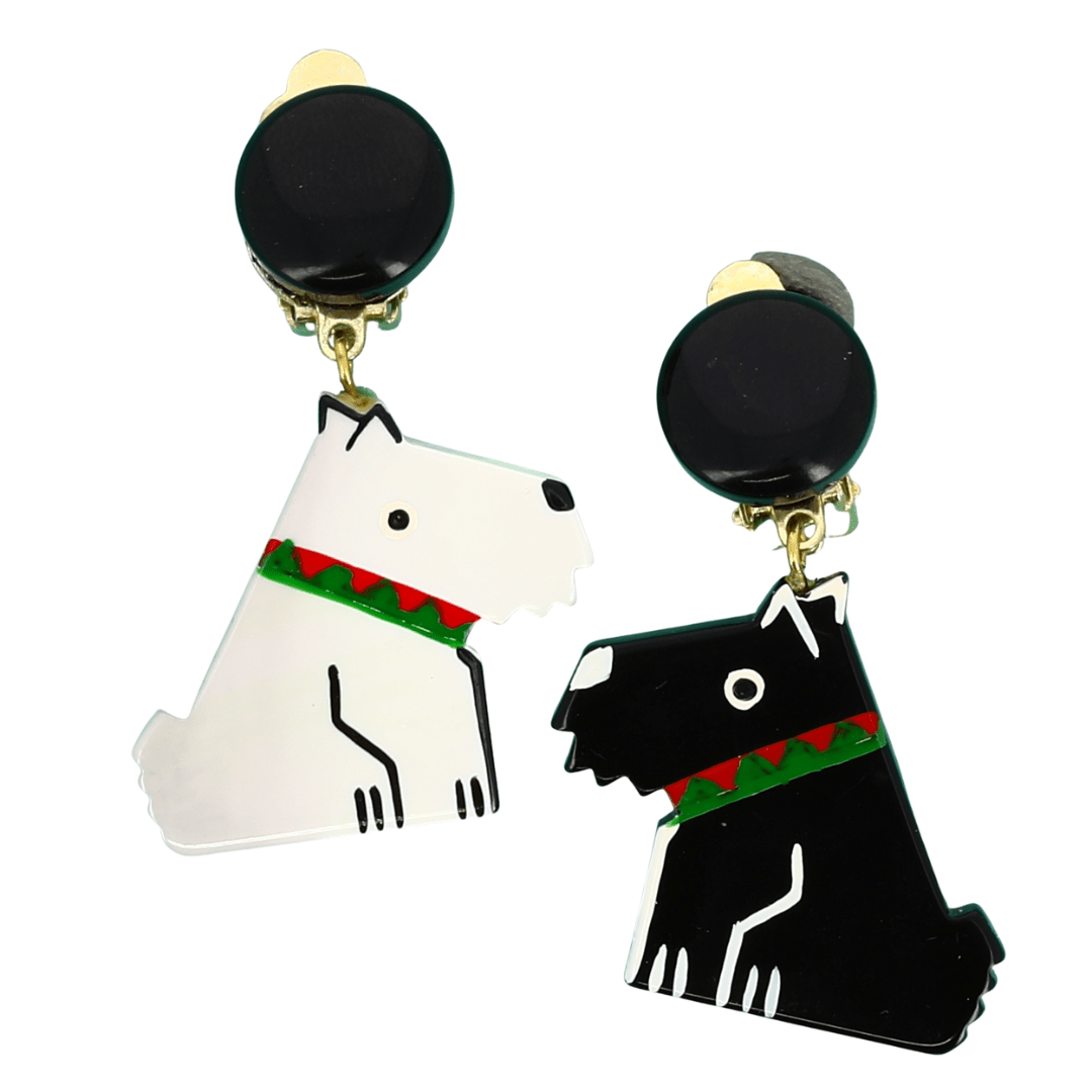 White and Black Ric Dog Earrings - Galalith – Vintage Jewelry - handcrafted by Pavone by Pavone