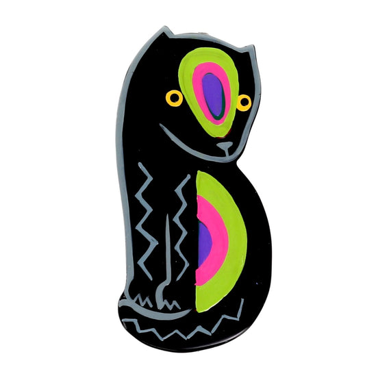 Black, anis, fuchsia and purple Sonia Cat Brooch - Galalith – Vintage Jewelry - handcrafted by Pavone by Pavone