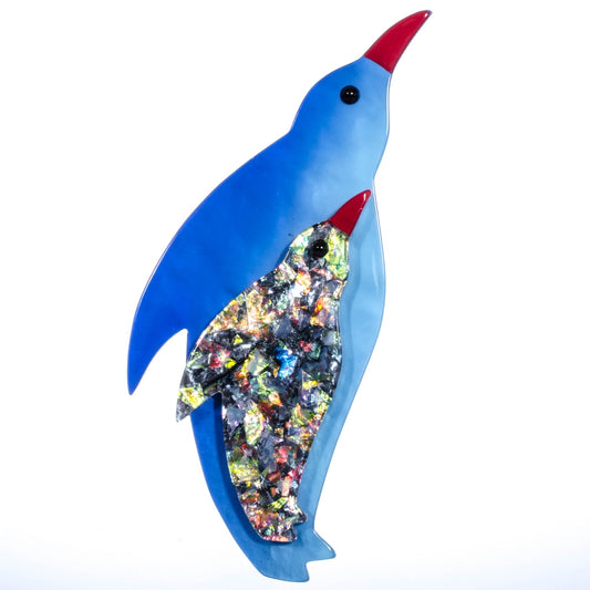 Blue and Brilliant Blue Penguin Frosty Brooch - Galalith – Vintage Jewelry - handcrafted by Pavone by Pavone