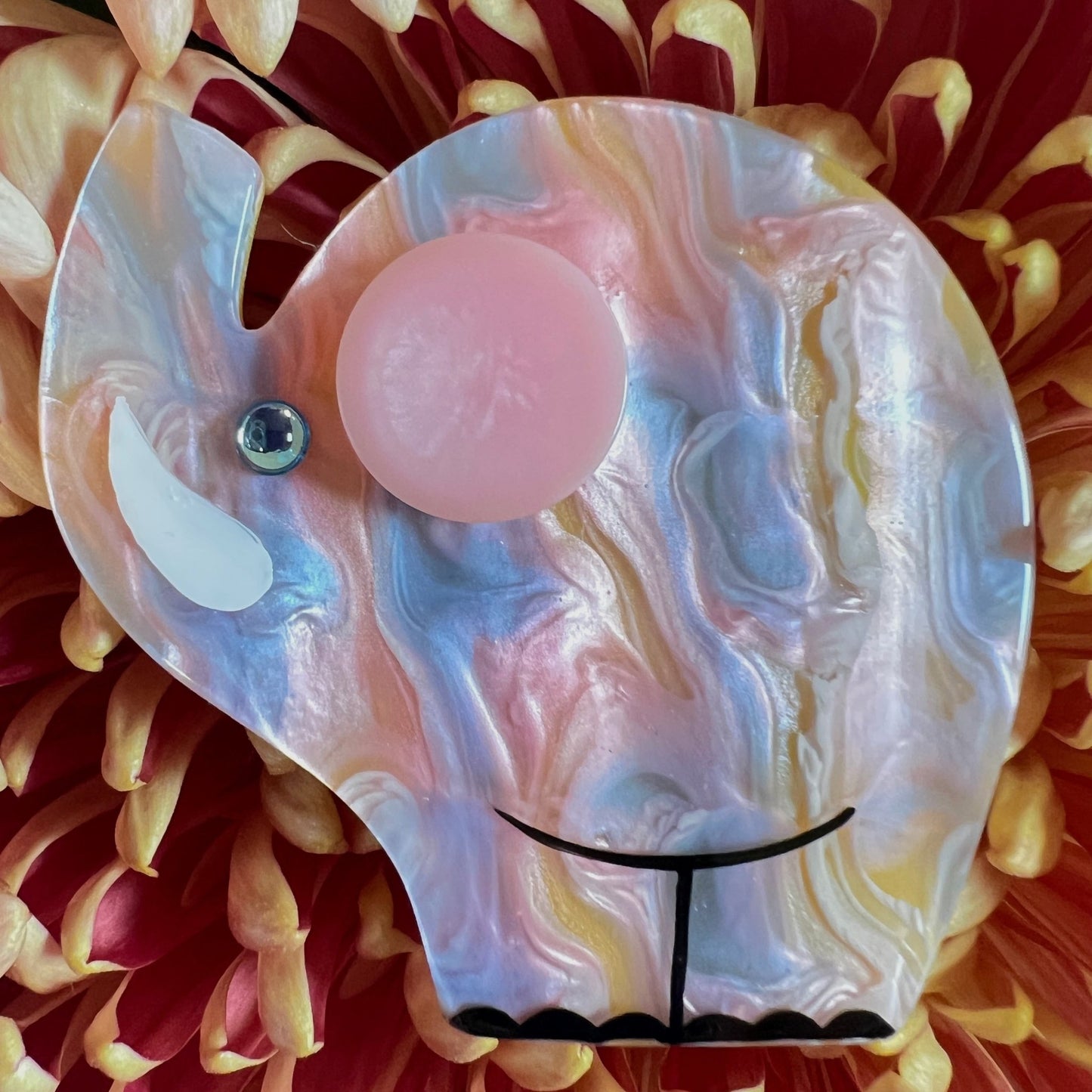 Boreal Pink, Yellow and Azur Blue Alphonse Elephant Brooch - Galalith – Vintage Jewelry - handcrafted by Pavone by Pavone