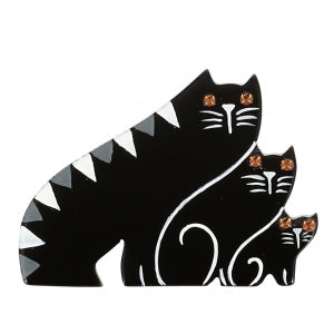 Black white grey Trio Cat Brooch in galalith