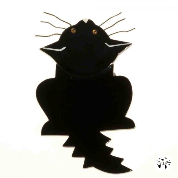 Black Zenith Cat Brooch in galalith