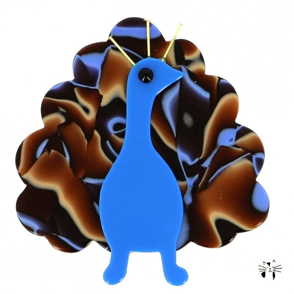 Blue and Patterns Blue-Caramel Peacock Bird Brooch