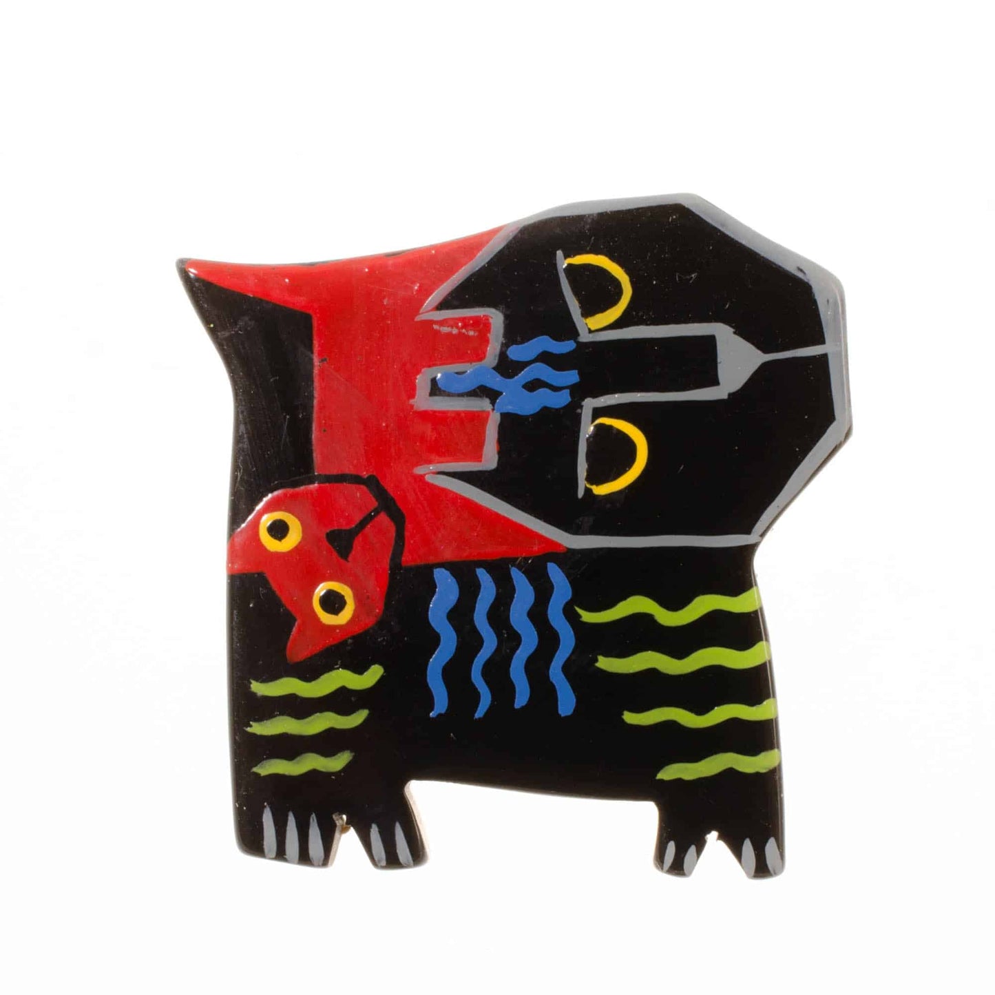 Mini Black and Red Picasso Cat Brooch in galalith