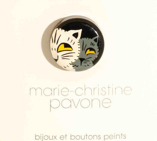 Button Fluffy Cats on Galalith Black Button - Galalith – Vintage Jewelry - handcrafted by Pavone by Pavone
