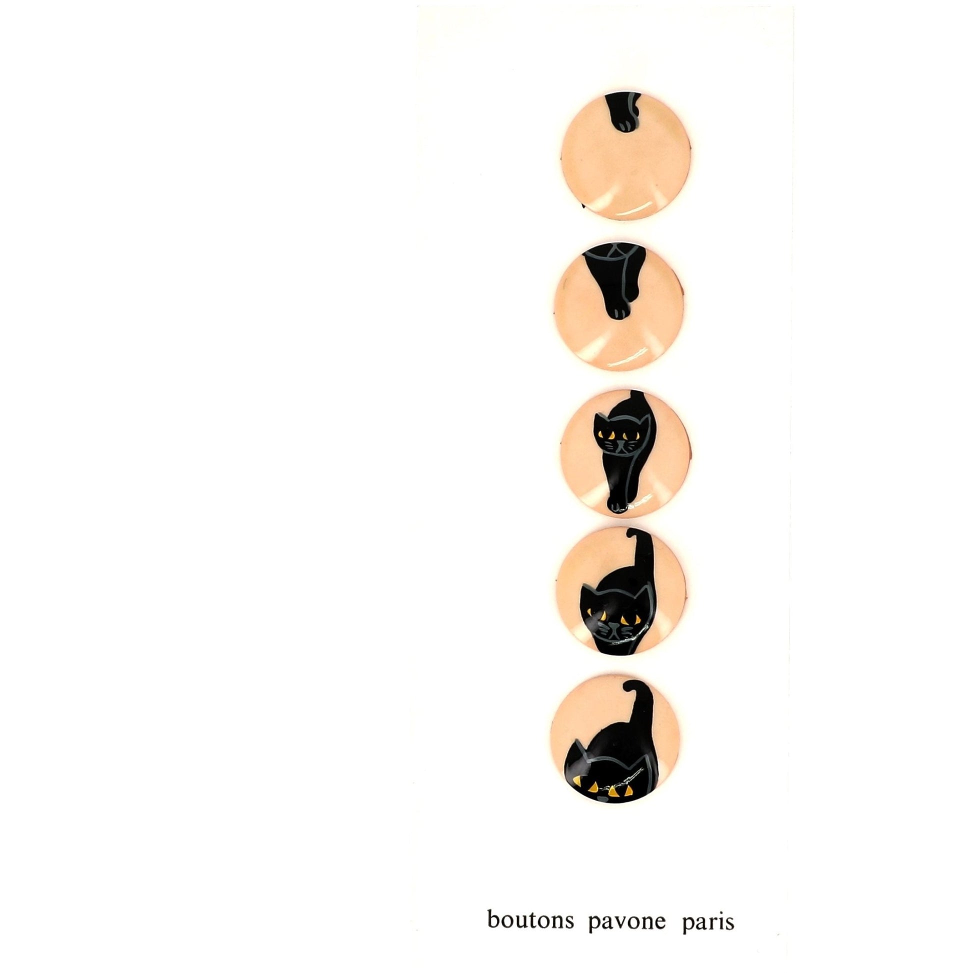 Buttons : Black Cat Who Advances on Light Beige Buttons (Set of 5 Different Buttons : diameter 22mm) - Galalith – Vintage Jewelry - handcrafted by Pavone by Pavone