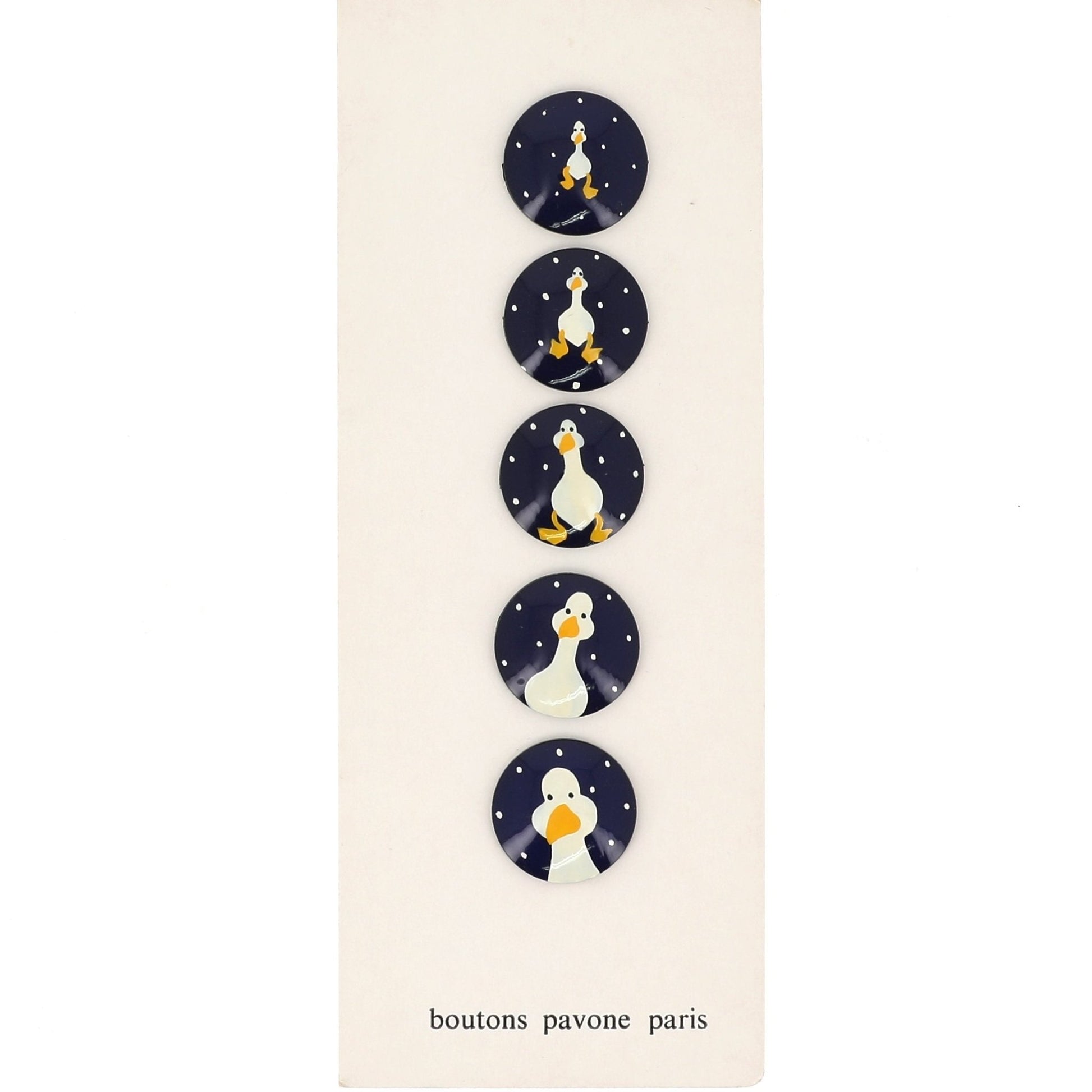 Buttons : White Goose on Black Buttons (22mm). Set of 5 Different Buttons - Galalith – Vintage Jewelry - handcrafted by Pavone by Pavone
