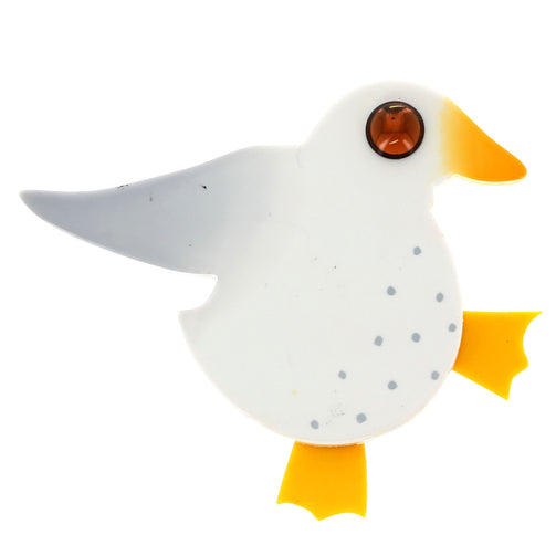 White and yellow Duck Brooch in galalith