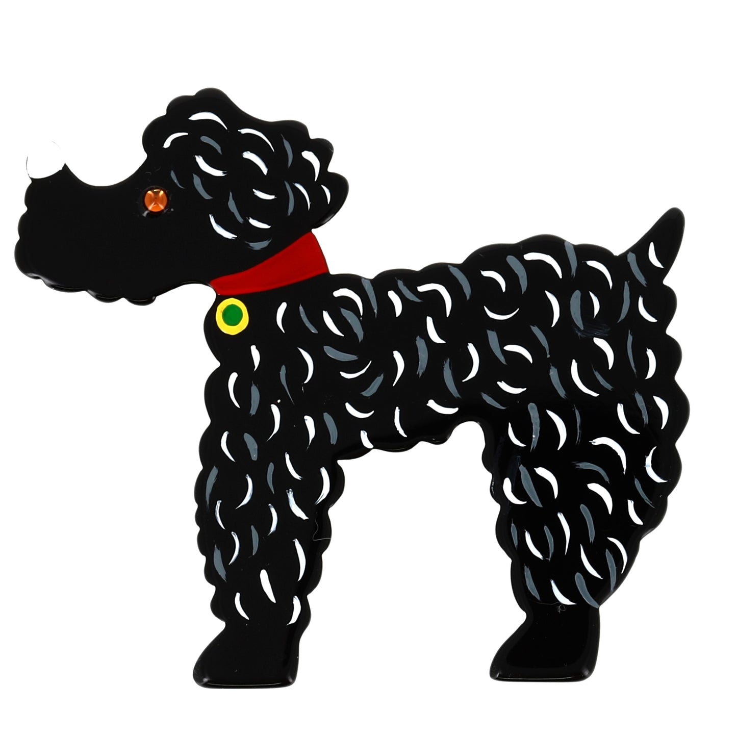 Black Poodle Dog Brooch in galalith