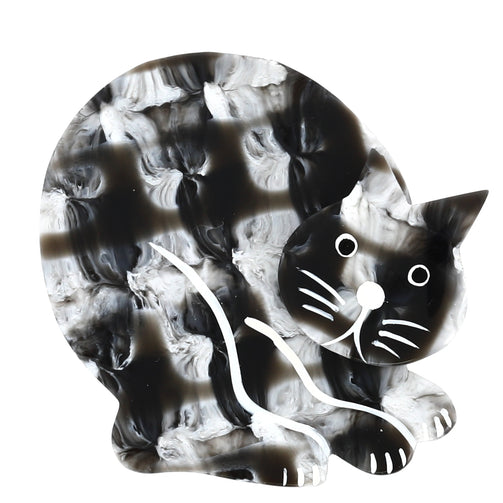 Black and White in Patterns Sitting Cat Decor Brooch