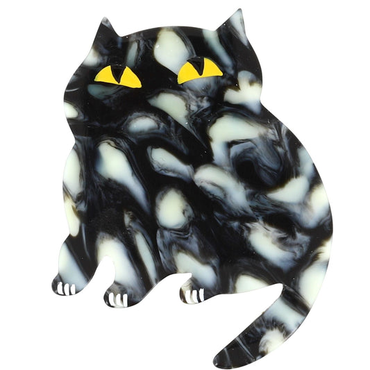 Speckles Grey Dreamy Cat Brooch in galalith