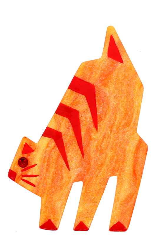 Iridescent Mango  with Orange Stripes Tango Cat Brooch