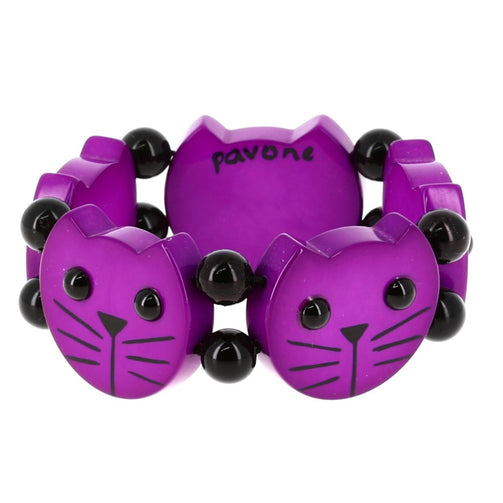Purple Round Cat Head Bracelet in galalith