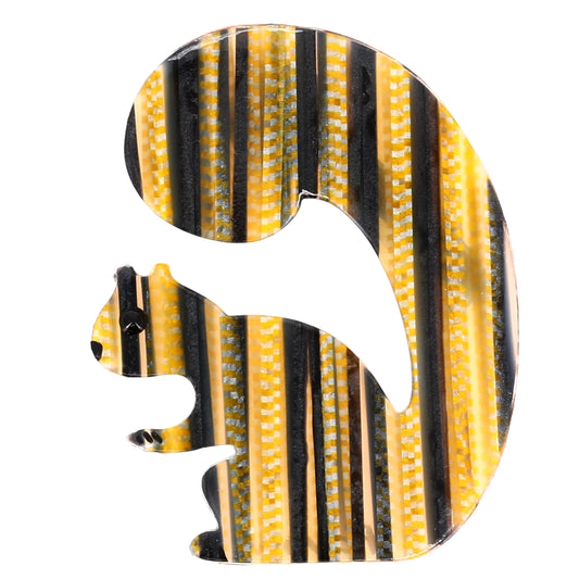 Gold and Grey  Striped Squirrel Brooch  in acetate