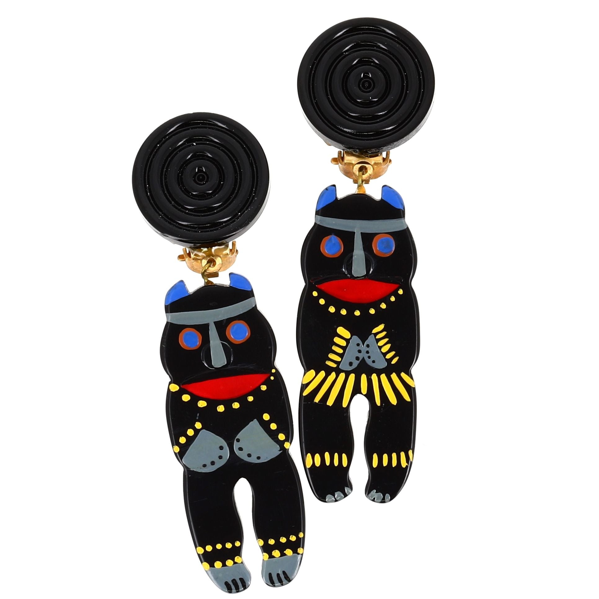 Black Totem Couple Earrings in galalith (casein)