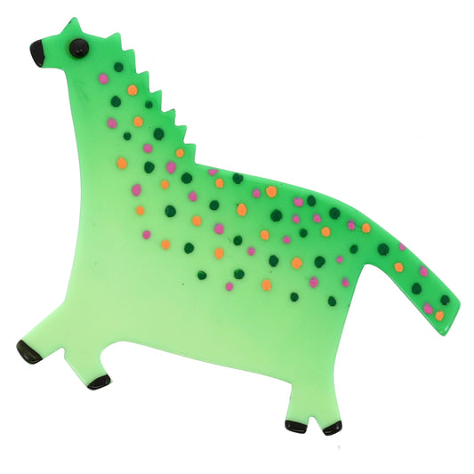Dotted Wormwood Green Horse Brooch in galalith