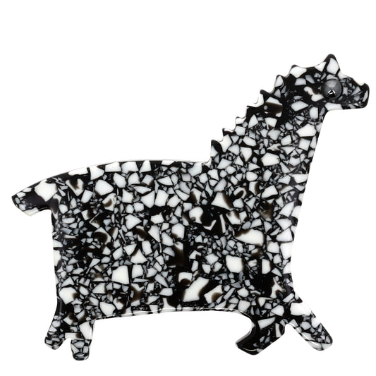 Black and White Mosaic Horse Brooch