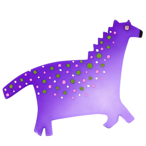 Dotted Purple Parma Horse Brooch in galalith