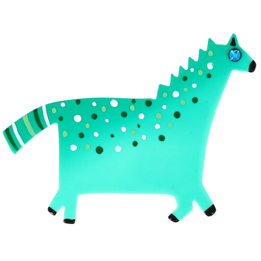 Dotted Lagoon green Horse Brooch in galalith