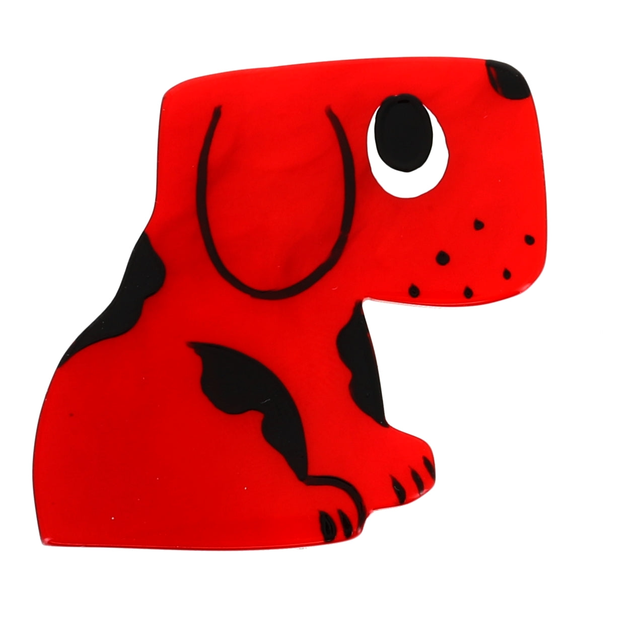 Round Red Dog Brooch (Profil) in galalith