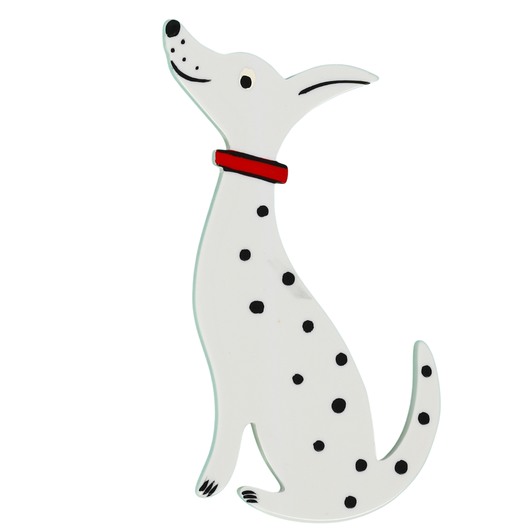 White Dalmatian Dog Brooch in galalith