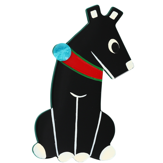 Black Timide Dog Brooch in galalith