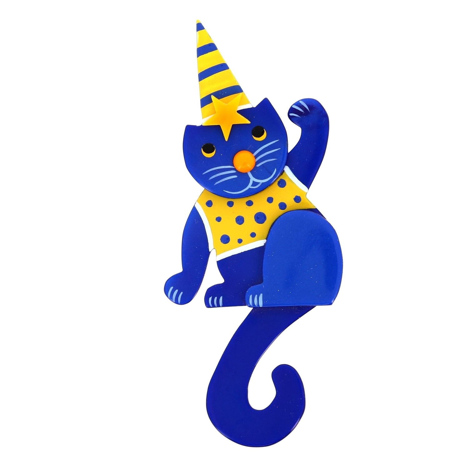 Cobalt Blue and Yellow Mikado Cat Brooch - Galalith – Vintage Jewelry - handcrafted by Pavone by Pavone