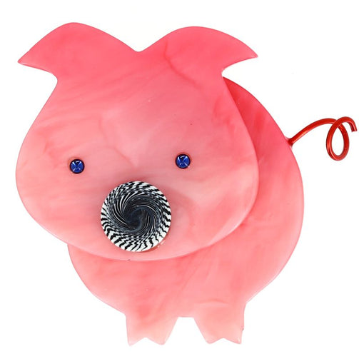 Pearly Pink Pig Brooch in galalith
