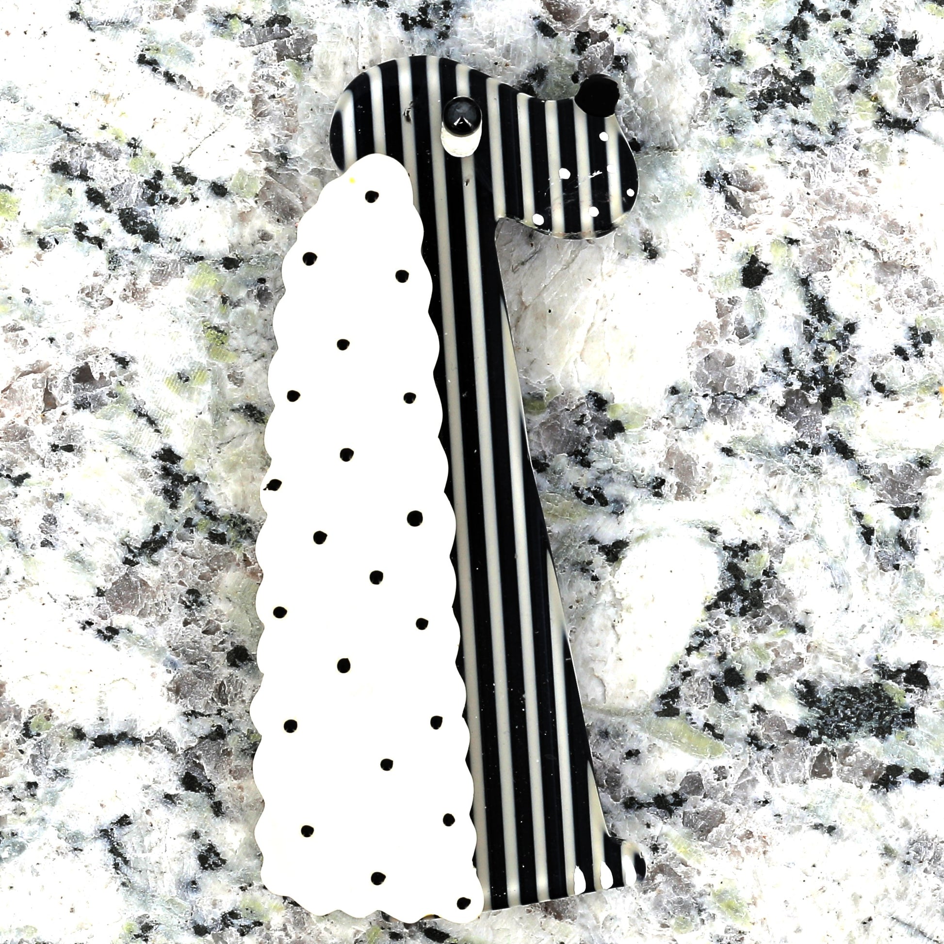 Black and White cocker Brooch With dots and stripes