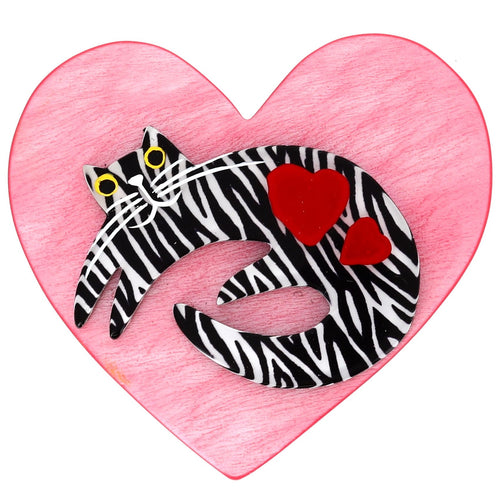 Pink Zebra Valentin Cat Brooch