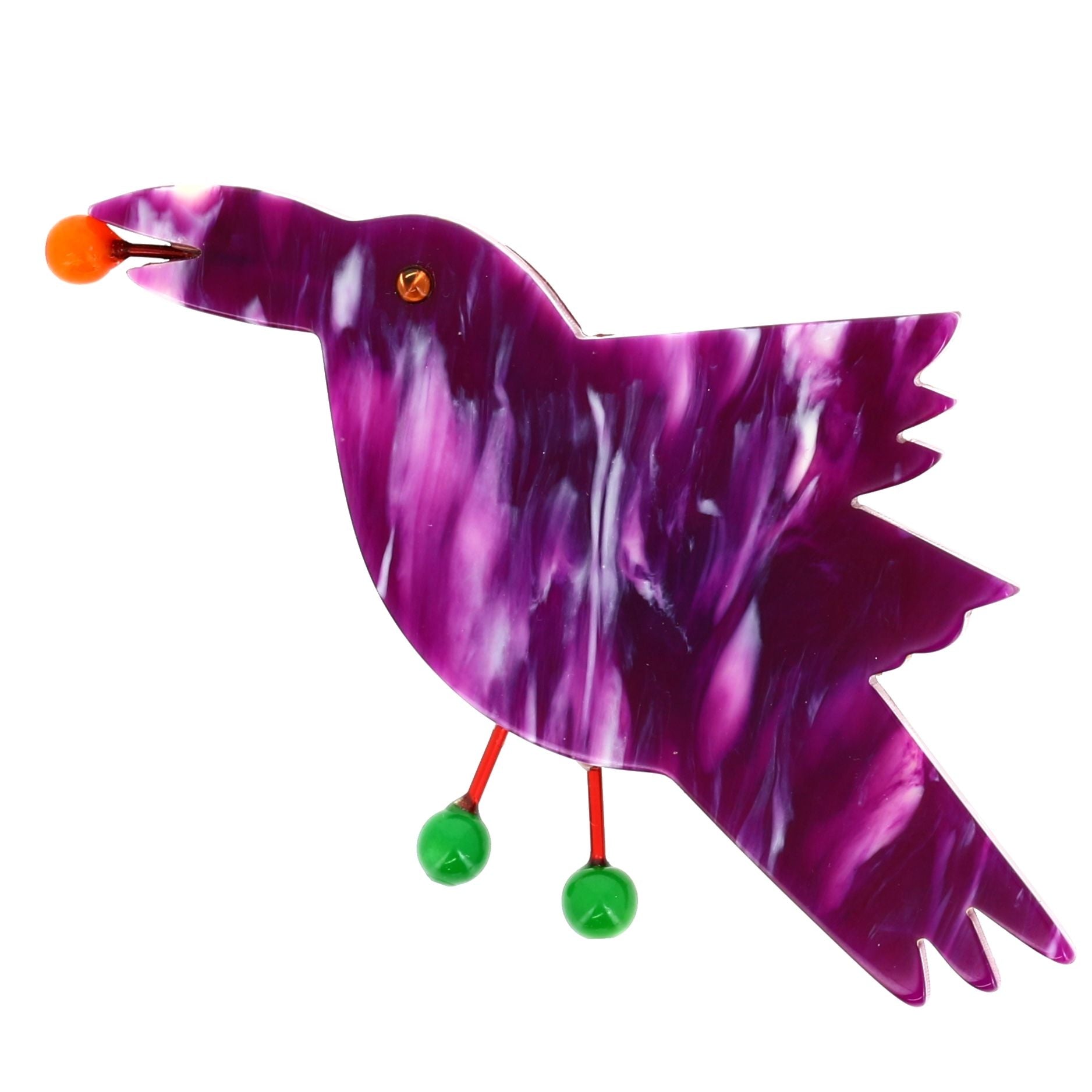 Purple Raven Broochin galalith