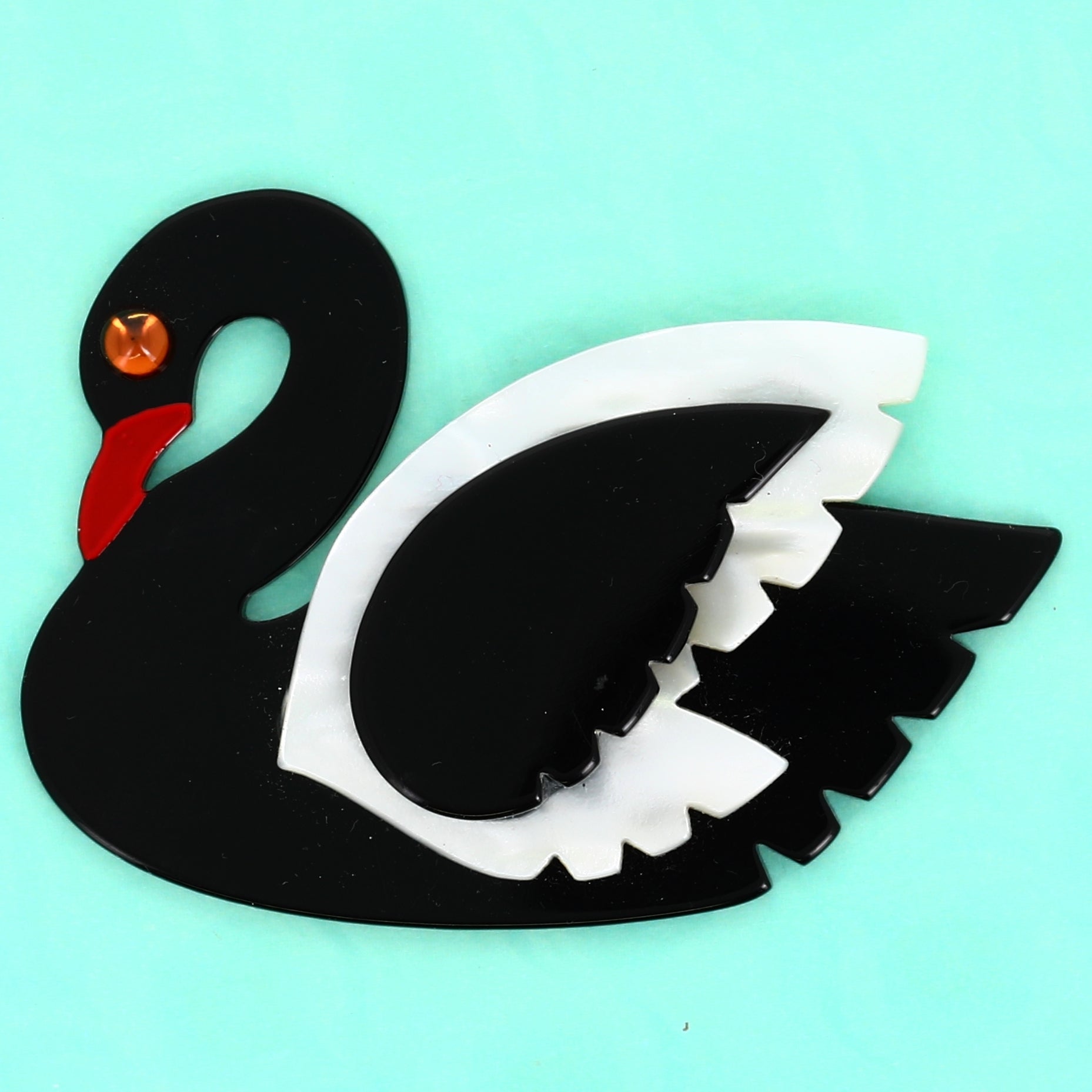 Black and  White Swan Bird Brooch