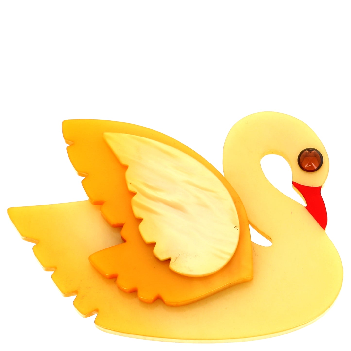 Light Yellow Swan Swan Bird Brooch in galalith