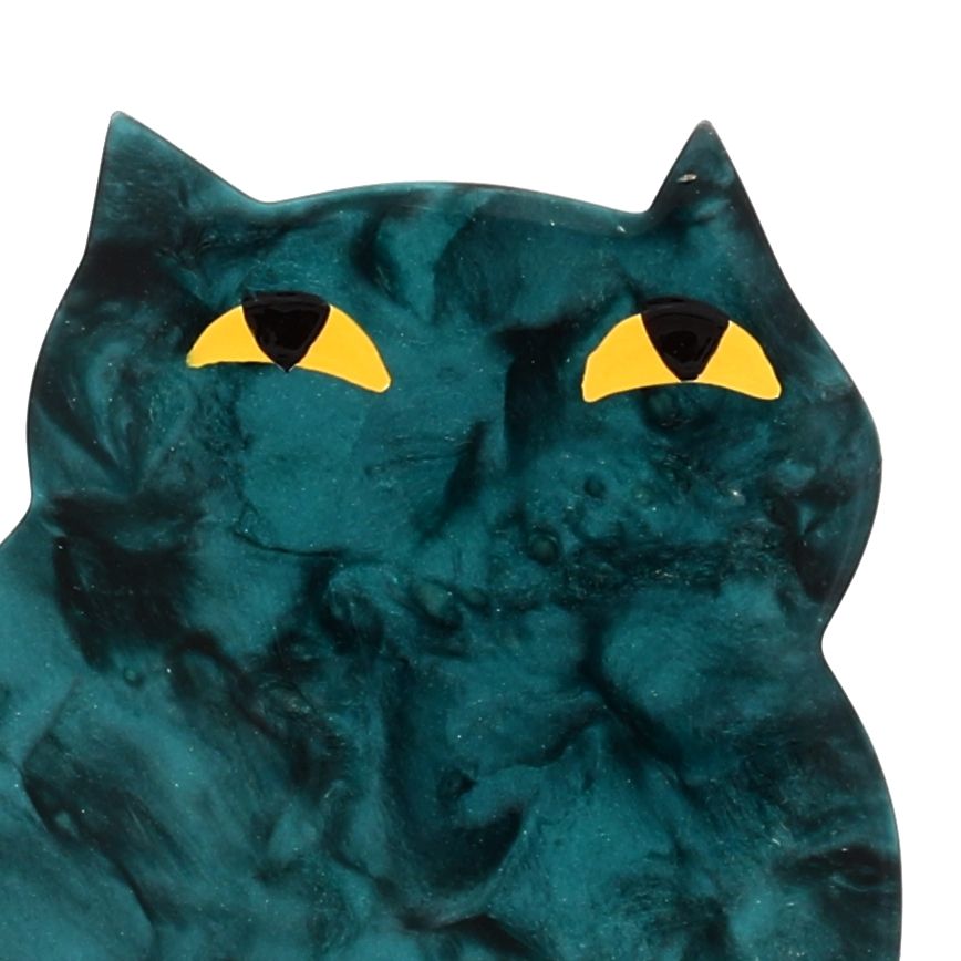 Pine Green Dreamy Cat Brooch in galalith