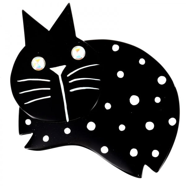 Black Polka Dot Plump Cat Brooch