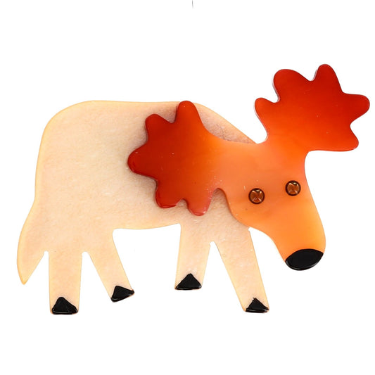 Cream and orange Reindeer Brooch in galalith