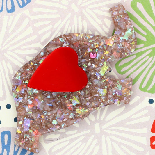  Elephant Heart beige and red Brooch in lucite