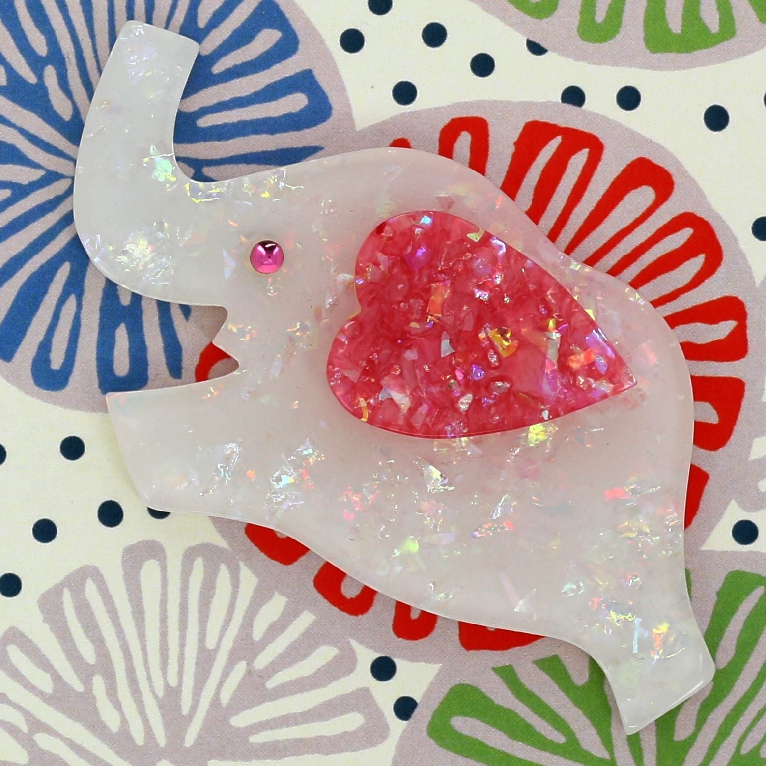 Elephant Heart white and pink Brooch