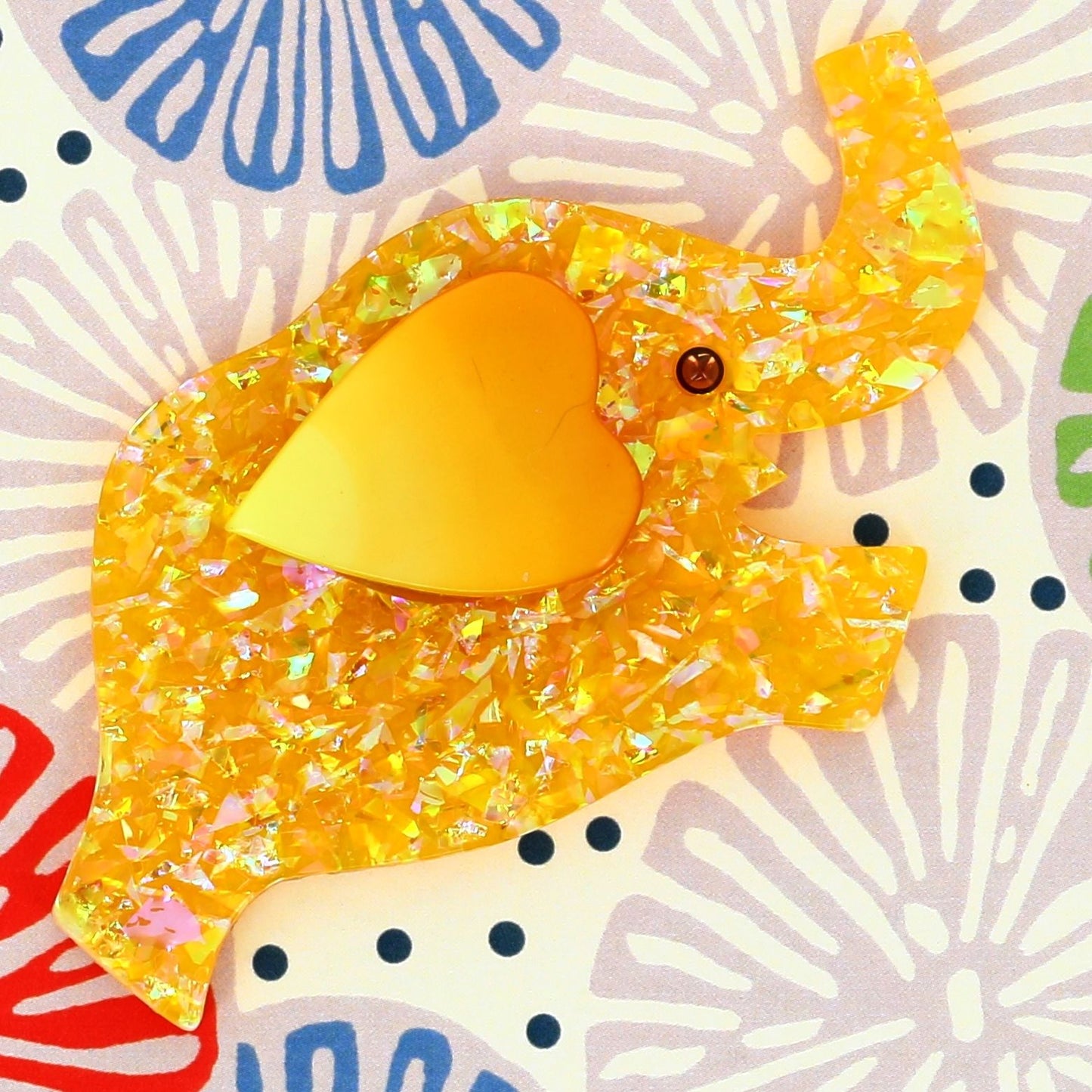 Elephant Heart yellow Brooch in lucite