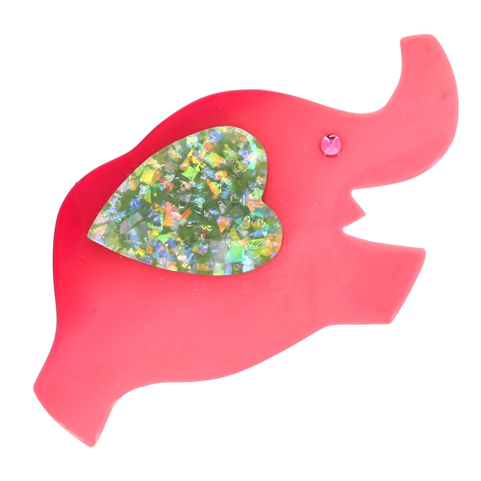 Elephant Heart candy pink and almond Brooch in galalith