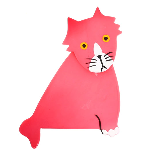 Candy Pink Filou Cat Brooch in galalith