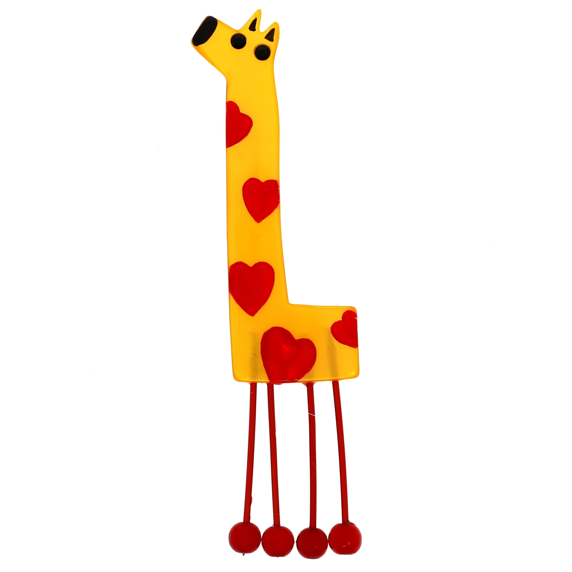 Pearly Yellow Olympe Giraffe Brooch with Red Hearts